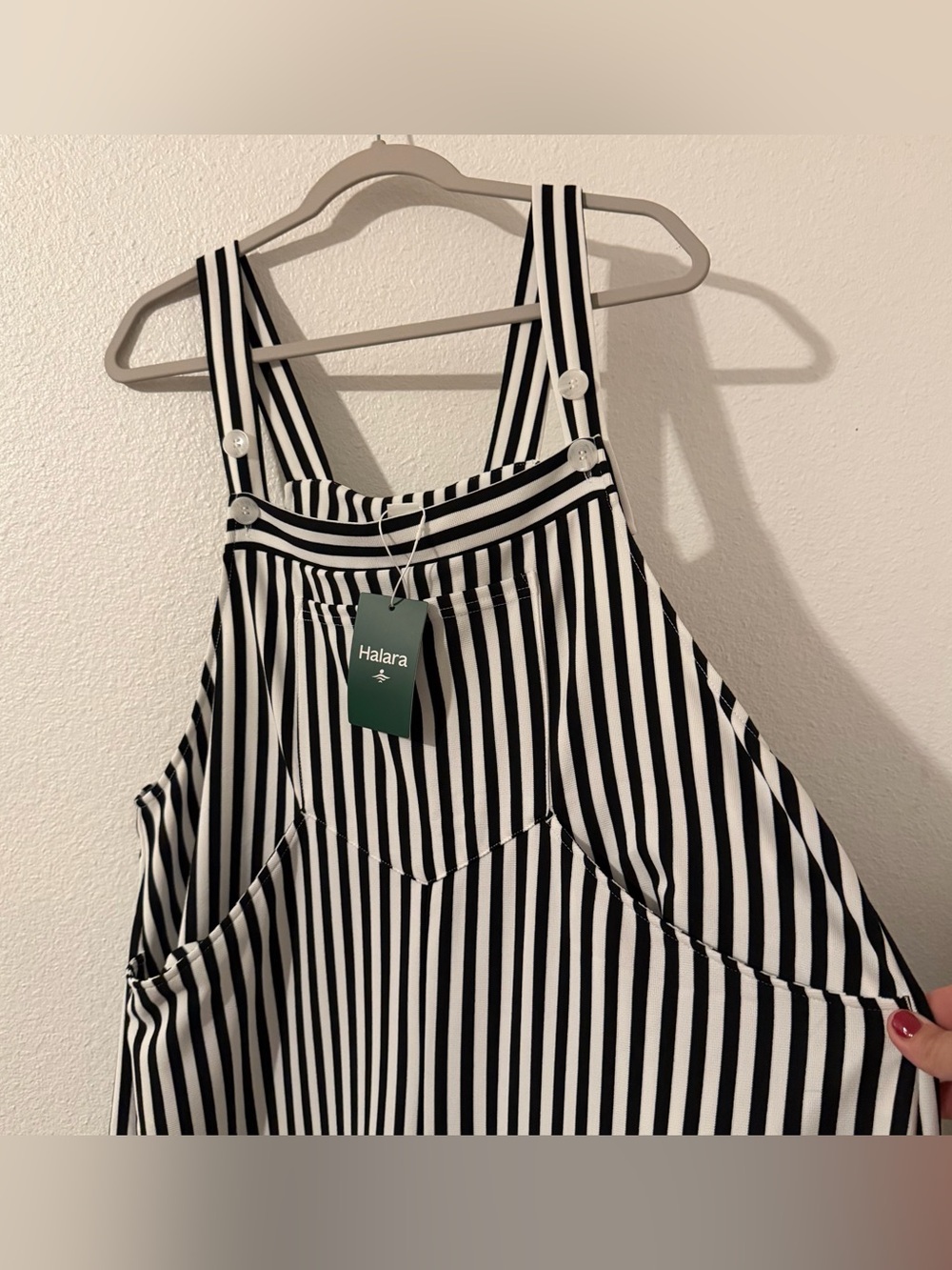 Halara Striped Wide Leg Overalls Women XL Tall Black White Bib Jumpsuit Flow NWT - Picture 4 of 12